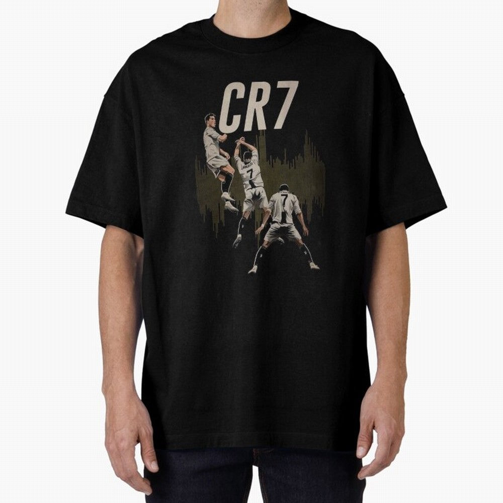 Illustration Ronaldo Design Oversized T-Shirt Capture the FIFA World Cup 2026 Group Stage Journey through Messi Highlights, Spain and Netherlands Pride, Sports Nostalgia, International Competition, Famous Players and Unforgettable Victories; Great