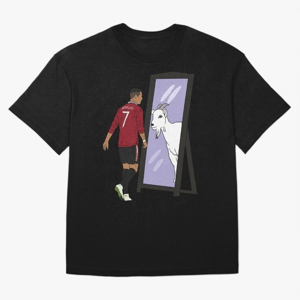 Cristiano Ronaldo Mirror GOAT Oversized T-Shirt Show Match Day Excitement for FIFA World Cup 2026 Centered on Messi and Cristiano Ronaldo, France and Portugal Energy, Sports Nostalgia, International Competition, Famous Players and Unforgettable