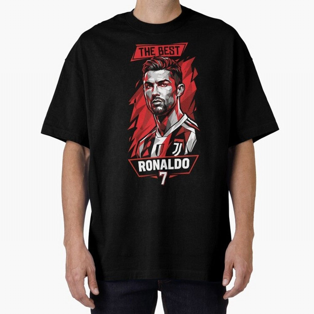 Cristiano Ronaldo CR7 Geometric Vector Portrait Oversized T-Shirt Celebrate National Team Dreams in Global Football Passion for FIFA World Cup 2026 USA Canada Mexico, Featuring CR7 and Messi, England, France and Netherlands, Vintage Soccer Flavor,
