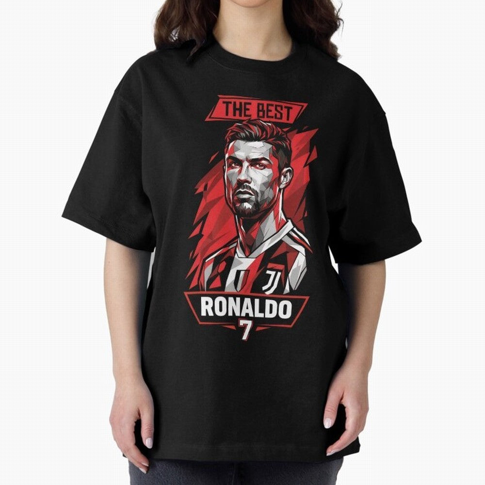 Cristiano Ronaldo CR7 Geometric Vector Portrait Oversized T-Shirt Celebrate National Team Dreams in Global Football Passion for FIFA World Cup 2026 USA Canada Mexico, Featuring CR7 and Messi, England, France and Netherlands, Vintage Soccer Flavor,