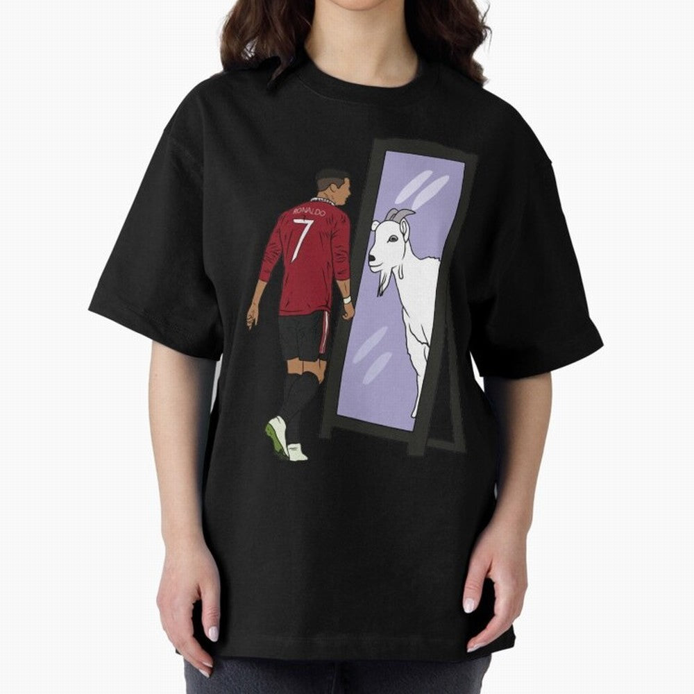 Cristiano Ronaldo Mirror GOAT Oversized T-Shirt Stand Out with Spirit from Global Football Passion for FIFA World Cup 2026 Group Stage, Capturing Neymar, Haaland and Cristiano Ronaldo, Argentina, France and Brazil, Champion Mindset, Group Stage