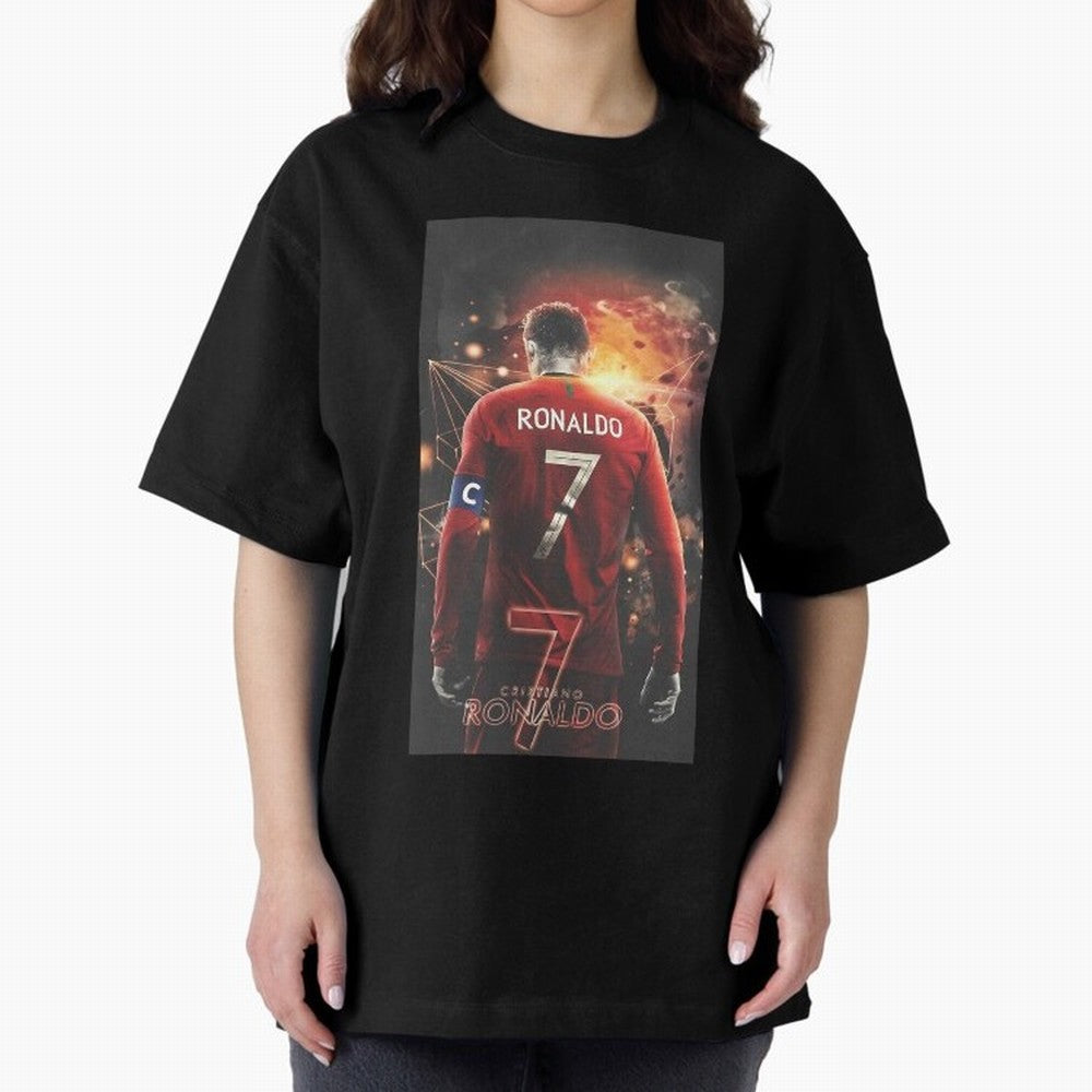 At Back Oversized T-Shirt Fuel the Hype around Global Football Passion for FIFA World Cup 2026 Group Stage, Centered on Cristiano Ronaldo, Spain, Classic Soccer Heritage, Championship Pressure, Fan Loyalty and International Pride; Perfect for