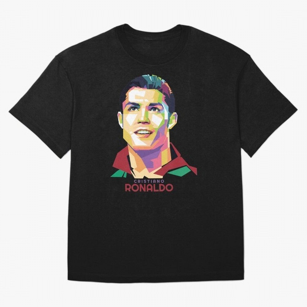 Geometric Celebrity Cristiano Ronaldo Oversized T-Shirt Fuel Global Football Passion for FIFA World Cup 2026, Inspired by Messi, Neymar and Mbappe, Spain and Netherlands, Vintage Soccer Flavor, Modern Football Stars, National Flags and Final Night