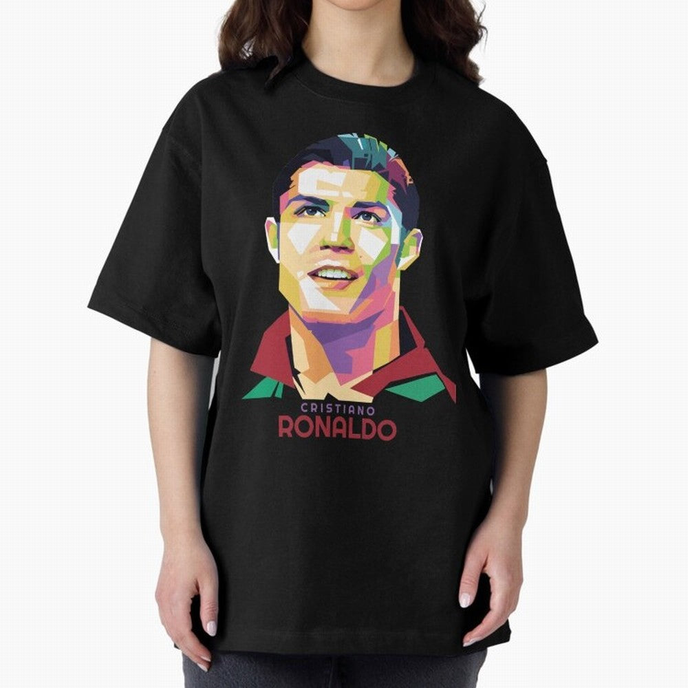 Geometric Celebrity Cristiano Ronaldo Oversized T-Shirt Fuel Global Football Passion for FIFA World Cup 2026, Inspired by Messi, Neymar and Mbappe, Spain and Netherlands, Vintage Soccer Flavor, Modern Football Stars, National Flags and Final Night