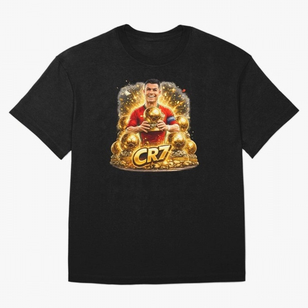 CR7 Five Ballon d'Or Trophies Cartoon ¨C Football Legend Illustration Oversized T-Shirt Celebrate Classic Football Spirit in Global Football Passion for FIFA World Cup 2026 Group Stage, Centered on Messi, Neymar and Mbappe, Argentina, Classic