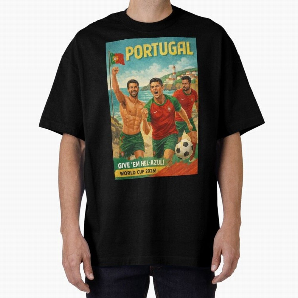 Portugal Hel-Azul Spirit at Cabo da Roca and Bel¨¦m Tower for FIFA World Cup 2026 Oversized T-Shirt Bring Supporter Culture to FIFA World Cup 2026 Group Stage for Fans of Messi, Neymar and Mbappe and Netherlands, Bringing Worldwide Fan Energy,