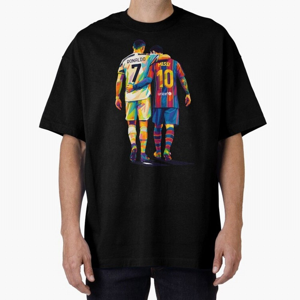 Cristiano Ronaldo and Messi Wpap Art Oversized T-Shirt Make the Season About FIFA World Cup 2026 Built around CR7 and Messi, Brazil, Portugal and Argentina Energy, Retro Football Energy, Iconic Rivalries, Trophy Chase Drama and Stadium Atmosphere;