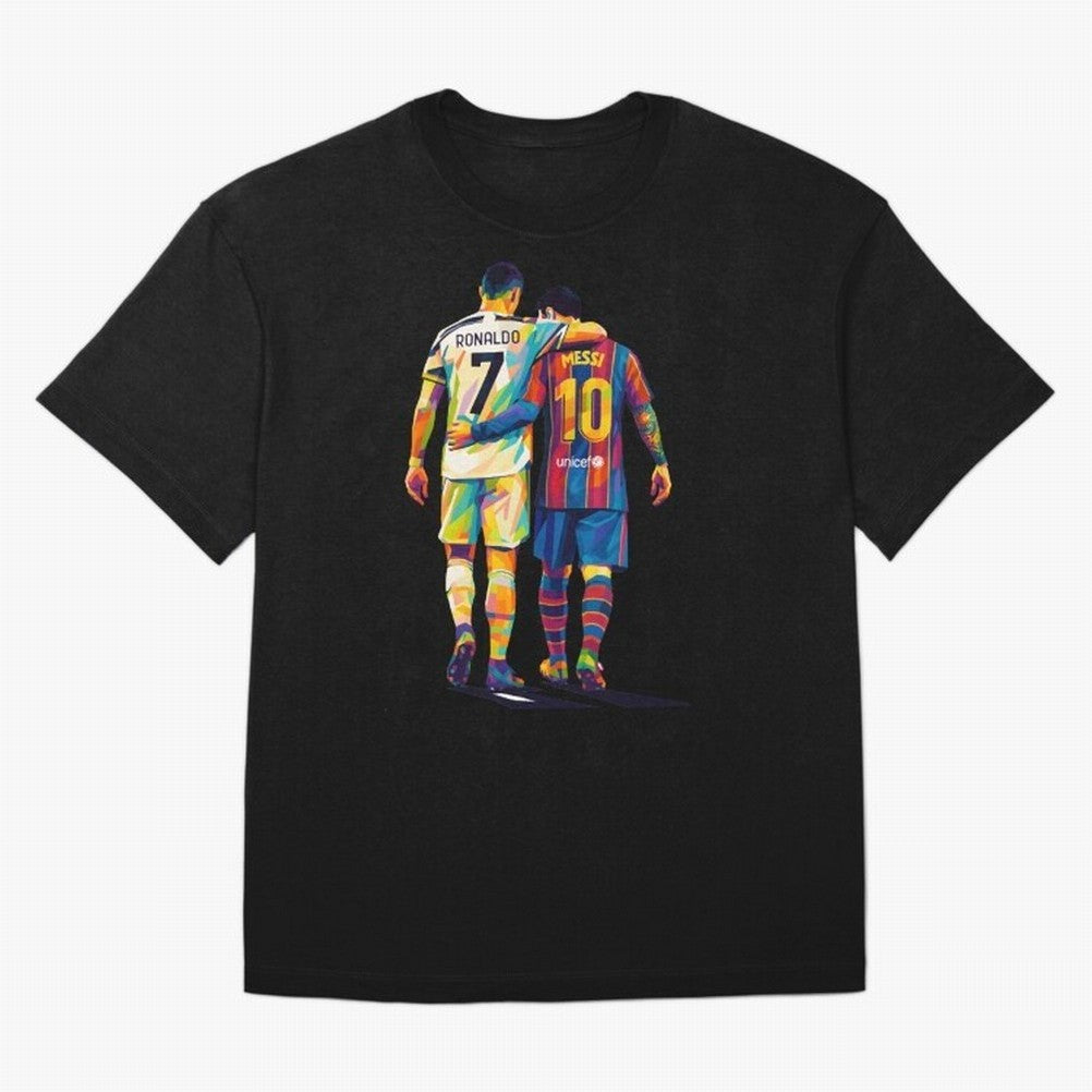 Cristiano Ronaldo and Messi Wpap Art Oversized T-Shirt Make the Season About FIFA World Cup 2026 Built around CR7 and Messi, Brazil, Portugal and Argentina Energy, Retro Football Energy, Iconic Rivalries, Trophy Chase Drama and Stadium Atmosphere;
