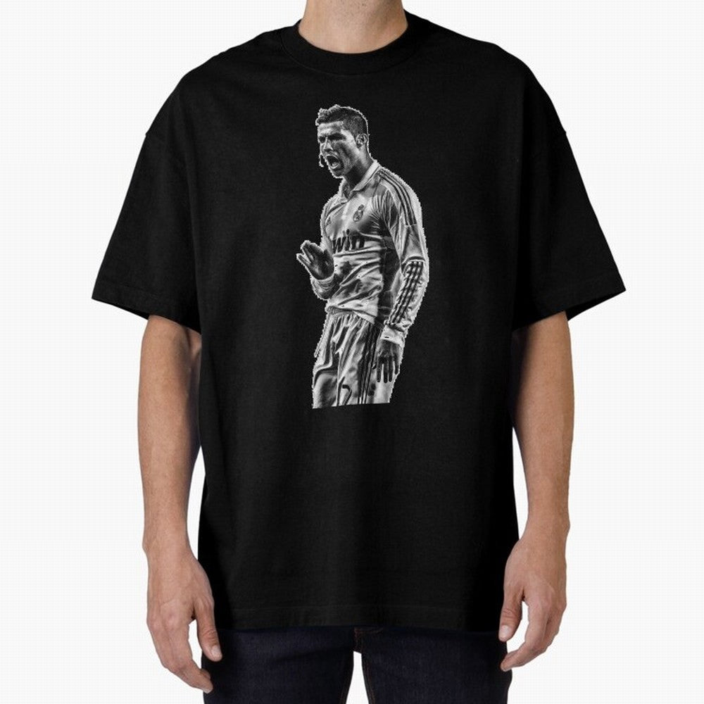 Cristiano Ronaldo Calma Oversized T-Shirt Celebrate Fan Culture around Global Football Passion for FIFA World Cup 2026 USA Canada Mexico, with Neymar, Brazil, Vintage Soccer Flavor, Modern Football Stars, National Flags and Final Night Emotion;