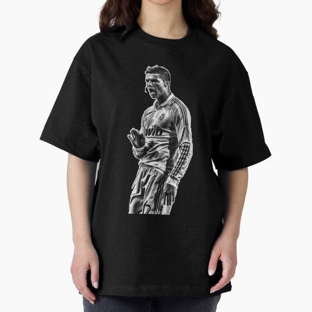 Cristiano Ronaldo Calma Oversized T-Shirt Celebrate Fan Culture around Global Football Passion for FIFA World Cup 2026 USA Canada Mexico, with Neymar, Brazil, Vintage Soccer Flavor, Modern Football Stars, National Flags and Final Night Emotion;