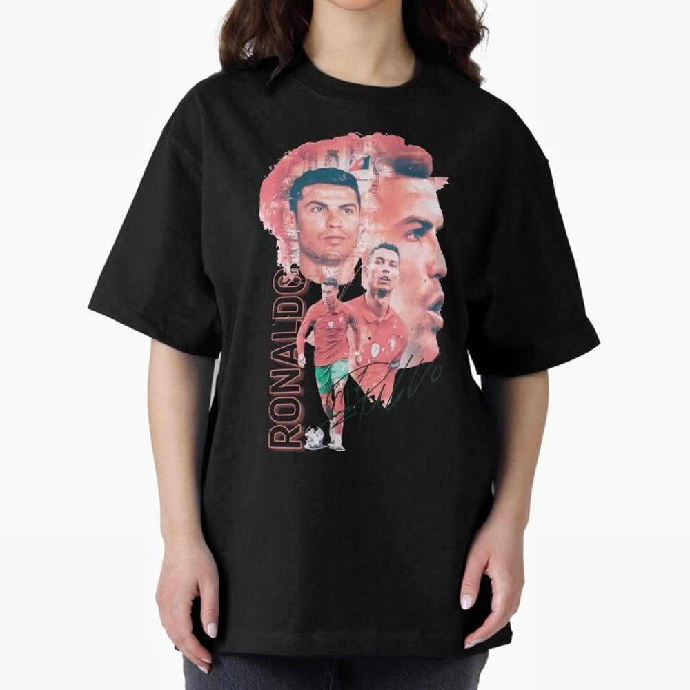 Cristiano Ronaldo Design Oversized T-Shirt Carry Match Day Hype around FIFA World Cup 2026, CR7 and Messi, Germany, Classic Soccer Heritage, Championship Pressure, Fan Loyalty and International Pride; Great for Watch Parties, Sports Bars, Family