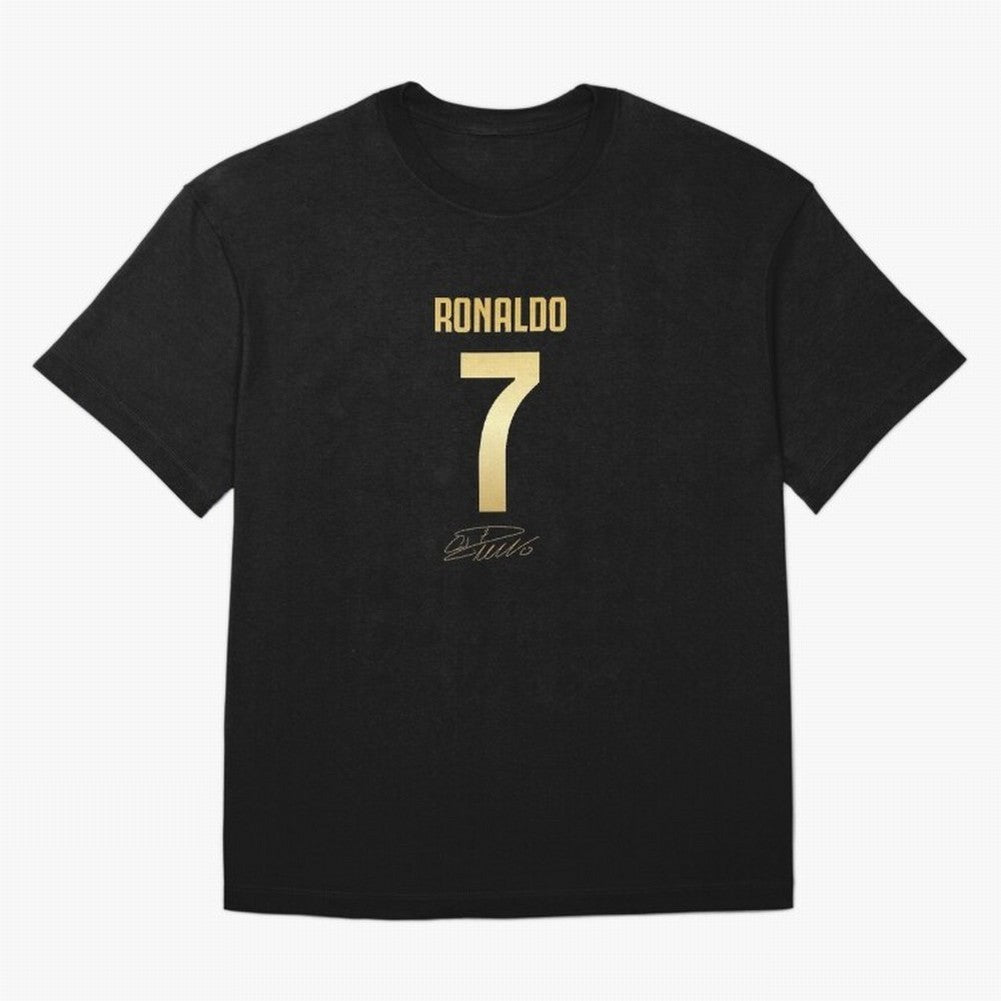 CR7 Cristiano Ronaldo Black And Gold Luxury Drawstring Bag Oversized T-Shirt Refresh Match Day Hype around FIFA World Cup 2026, Cristiano Ronaldo, Brazil, Match Day Excitement, Supporter Culture, Golden Goals and Global Football Passion; Perfect