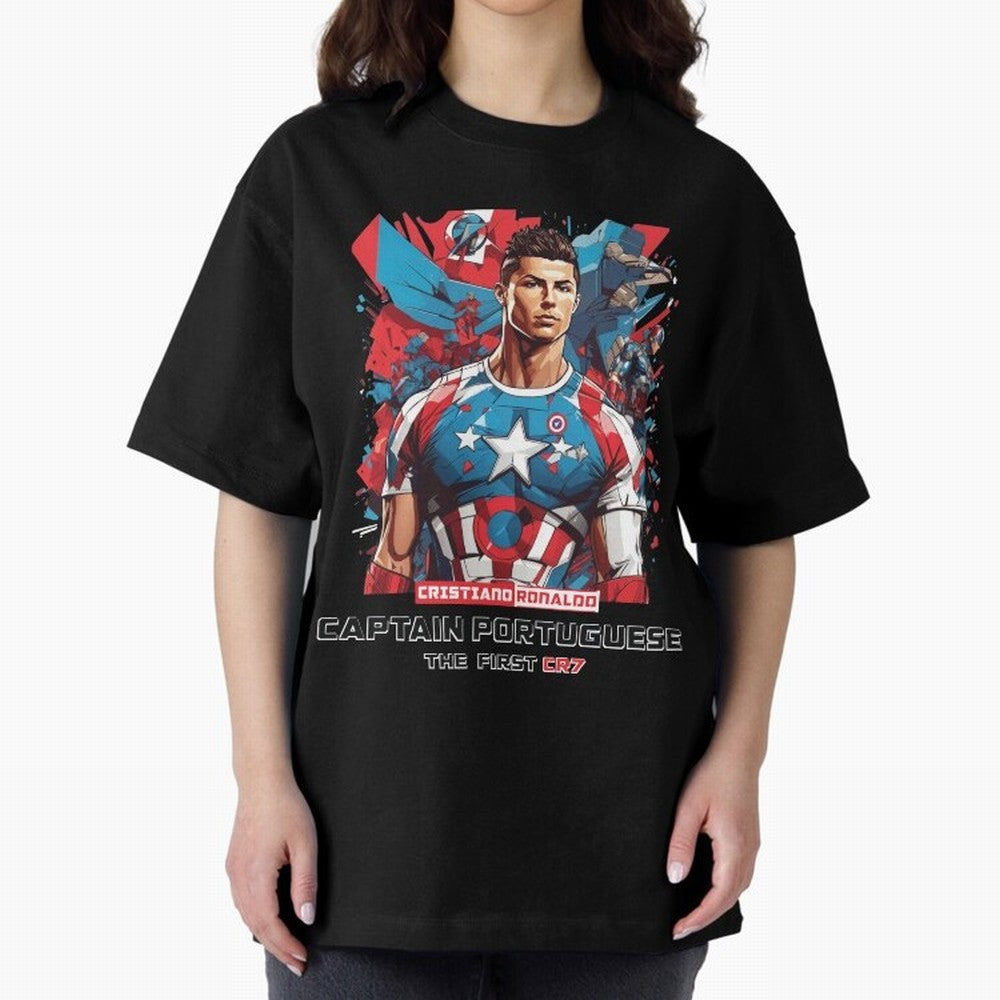 Cristiano Ronaldo Captain Portuguese Oversized T-Shirt Celebrate Golden Goal Energy in Global Football Passion for FIFA World Cup 2026, Highlighting Mbappe, Spain and Netherlands, Retro Football Energy, Iconic Rivalries, Trophy Chase Drama and