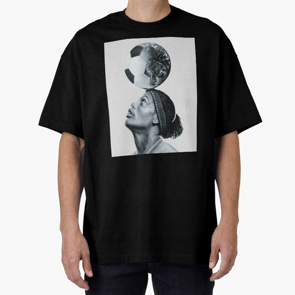 Art Ronaldinho Illustration Oversized T-Shirt Fuel Your Fan Pride for FIFA World Cup 2026 Group Stage Spirit, with France, Messi, Football History, Final Match Energy, Crowd Noise and Once in a Lifetime Moments; Created for Match Day Parties,
