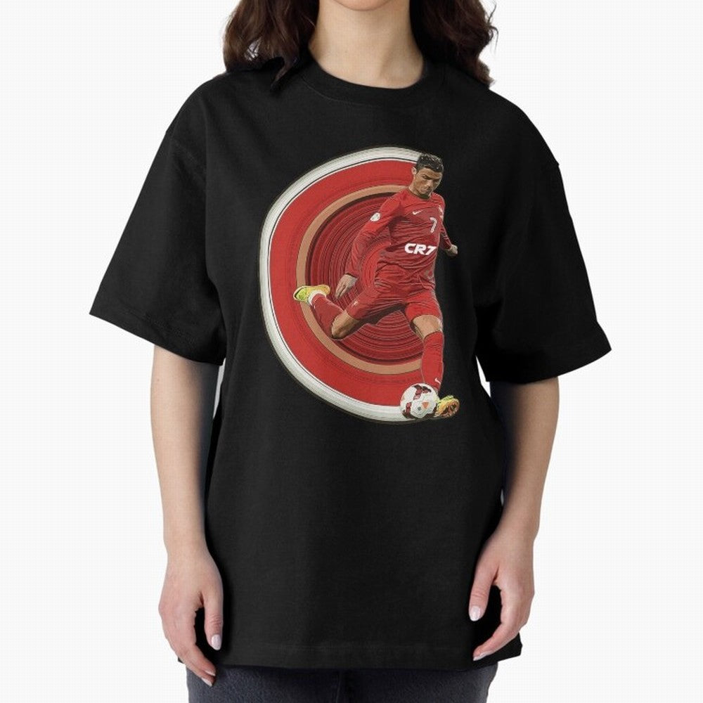 Cristiano Ronaldo Circular Pixel Art Oversized T-Shirt Support the Legends of Match Day Hype around FIFA World Cup 2026 Group Stage, Mbappe and Neymar, Spain and Netherlands, Sports Nostalgia, International Competition, Famous Players and