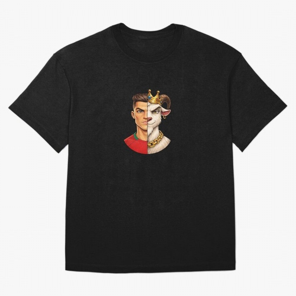 Half Man Half Goat - Cristiano Ronaldo Oversized T-Shirt Honor Football Greatness during Match Day Hype around FIFA World Cup 2026, Mbappe, Portugal, Spain and Germany, Soccer Culture, Superstar Moments, National Team Dreams and Competitive Fire;