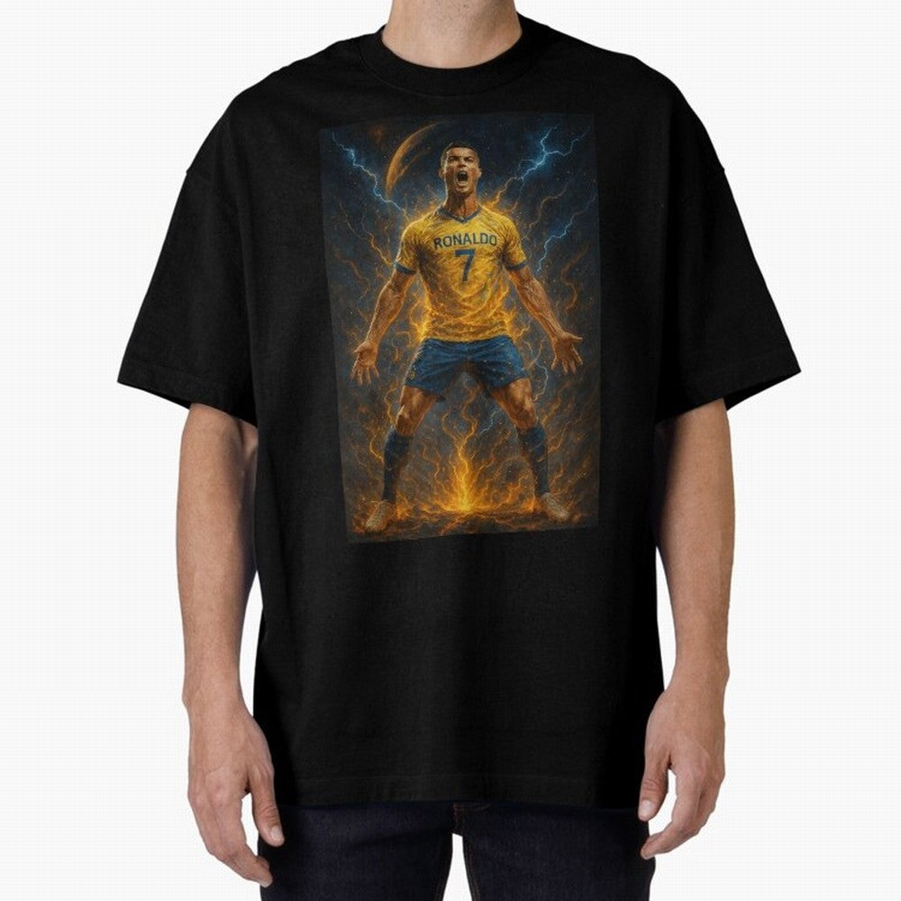 Cristiano Ronaldo Oversized T-Shirt Honor Football Greatness during FIFA World Cup 2026 Spirit, Driven by Spain, Mbappe and Neymar, Sports Nostalgia, International Competition, Famous Players and Unforgettable Victories; Great for Watch Parties,