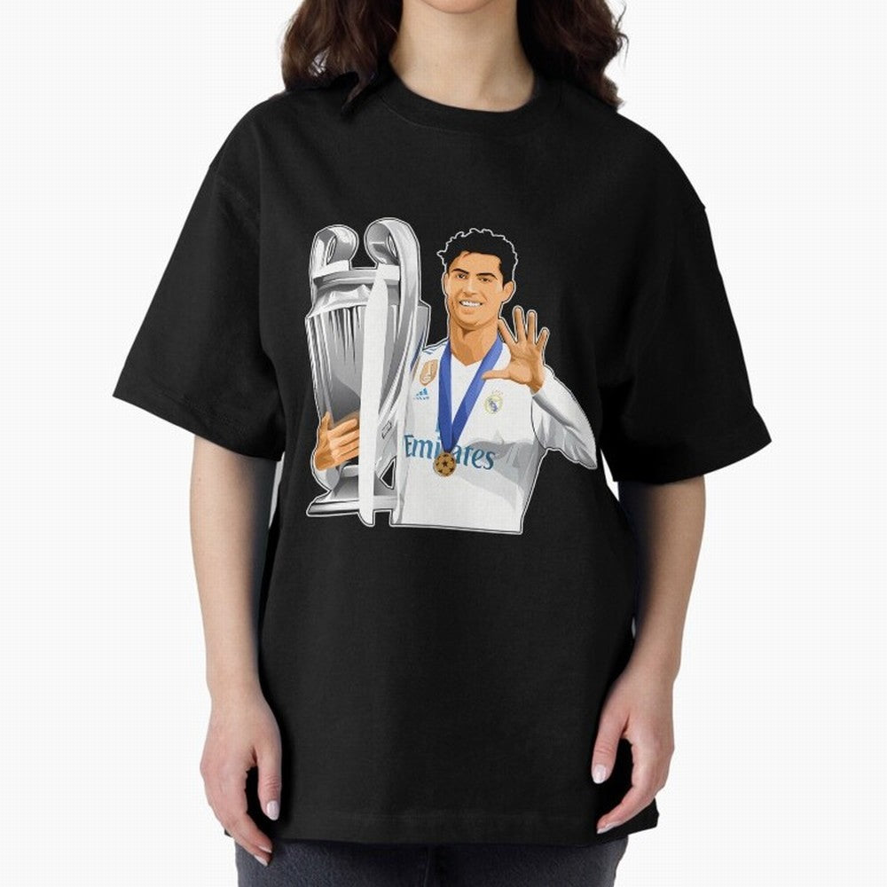 Ronaldo Throphy Oversized T-Shirt Bring World Football Passion into Match Day Hype around FIFA World Cup 2026 Group Stage, Mbappe and Neymar, Spain, Fan Favorite Moments, National Team Passion, Big Match Drama and Soccer History; Great for Watch