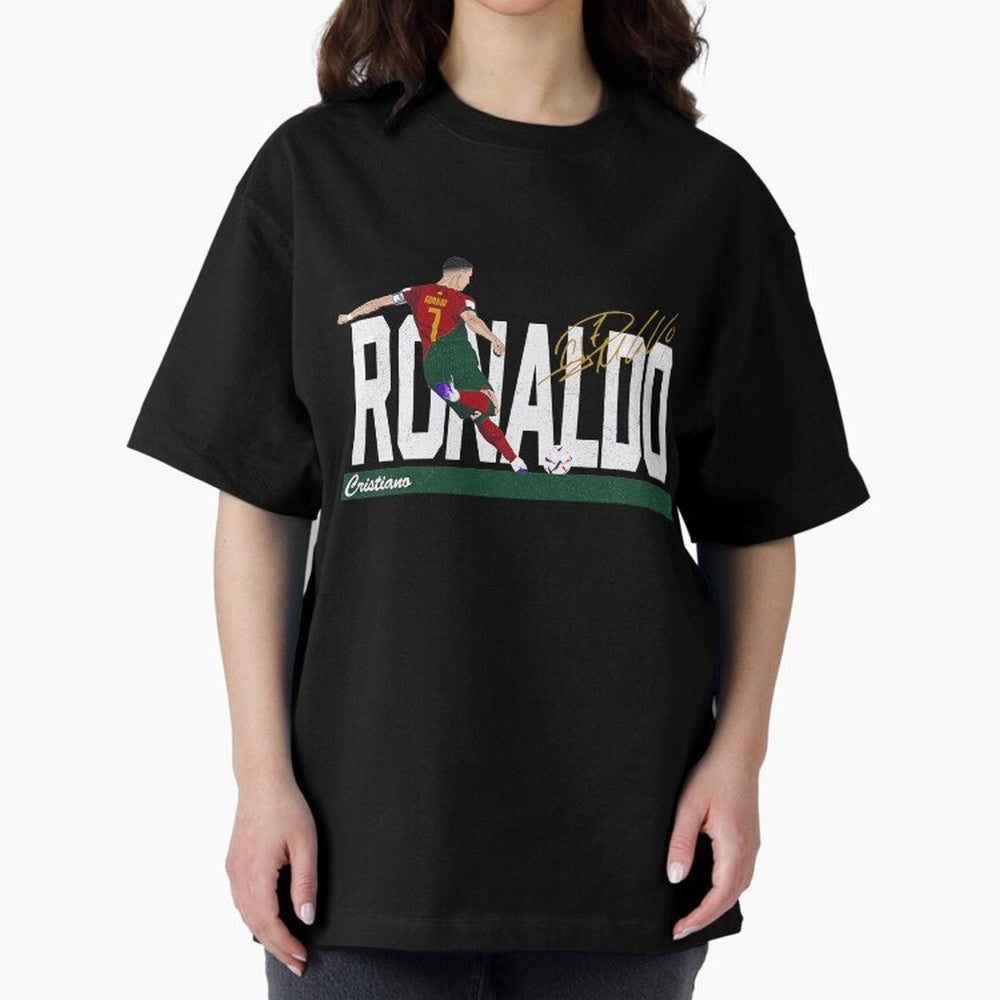 Cristiano Ronaldo Portugal Jersey -Last World Cup 2 Vintage Style Oversized T-Shirt Carry National Pride through the FIFA World Cup 2026 Journey through Messi Highlights, Spain and Netherlands Pride, Football History, Final Match Energy, Crowd