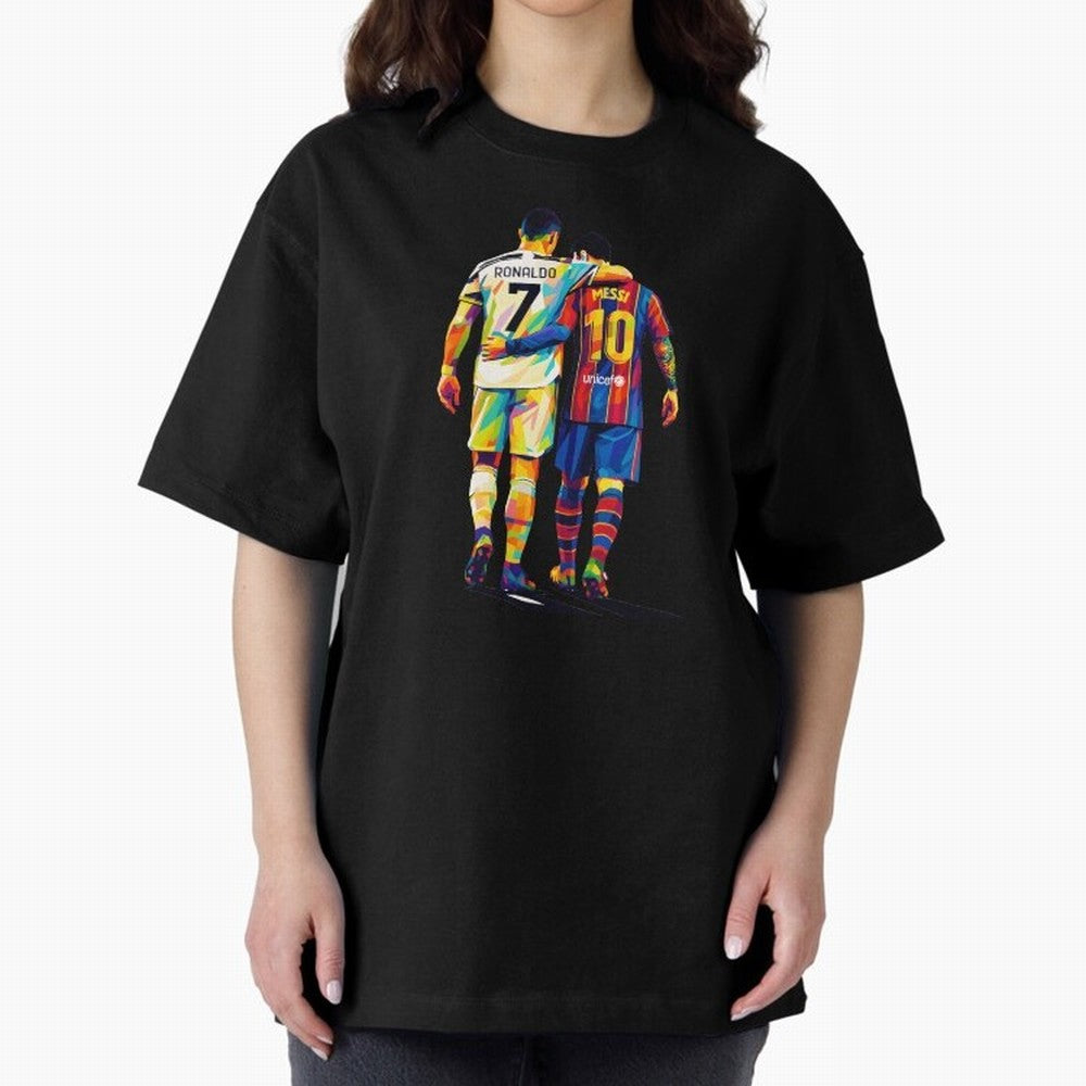 Cristiano Ronaldo And Messi Wpap Art Oversized T-Shirt Turn Football Passion into FIFA World Cup 2026 Group Stage Spirit, Inspired by Argentina, CR7 and Messi, Match Day Excitement, Supporter Culture, Golden Goals and Global Football Passion; Ideal