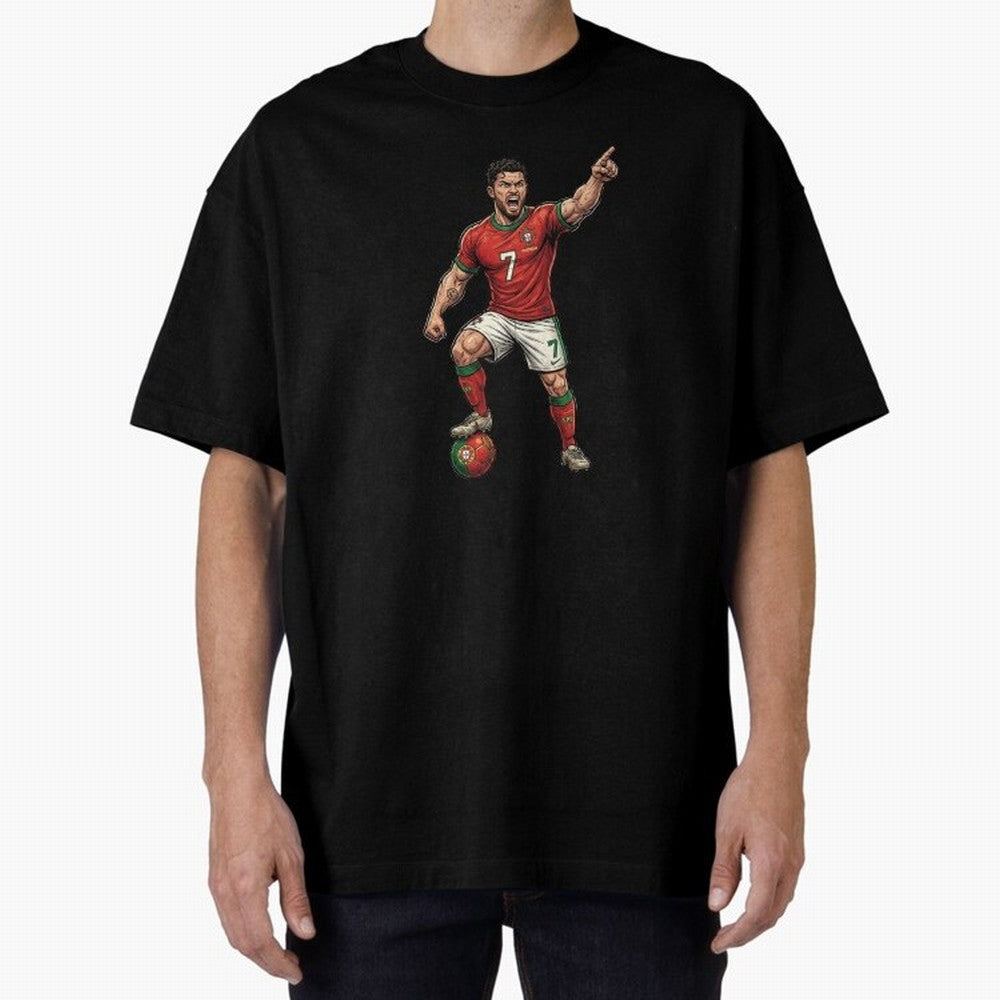 The ultimate soccer player | anime style Oversized T-Shirt Celebrate Every Goal in Global Football Passion for FIFA World Cup 2026, Filled with Messi, CR7 and Mbappe, Spain, Championship Spirit, Famous Goals, Roaring Crowds and International