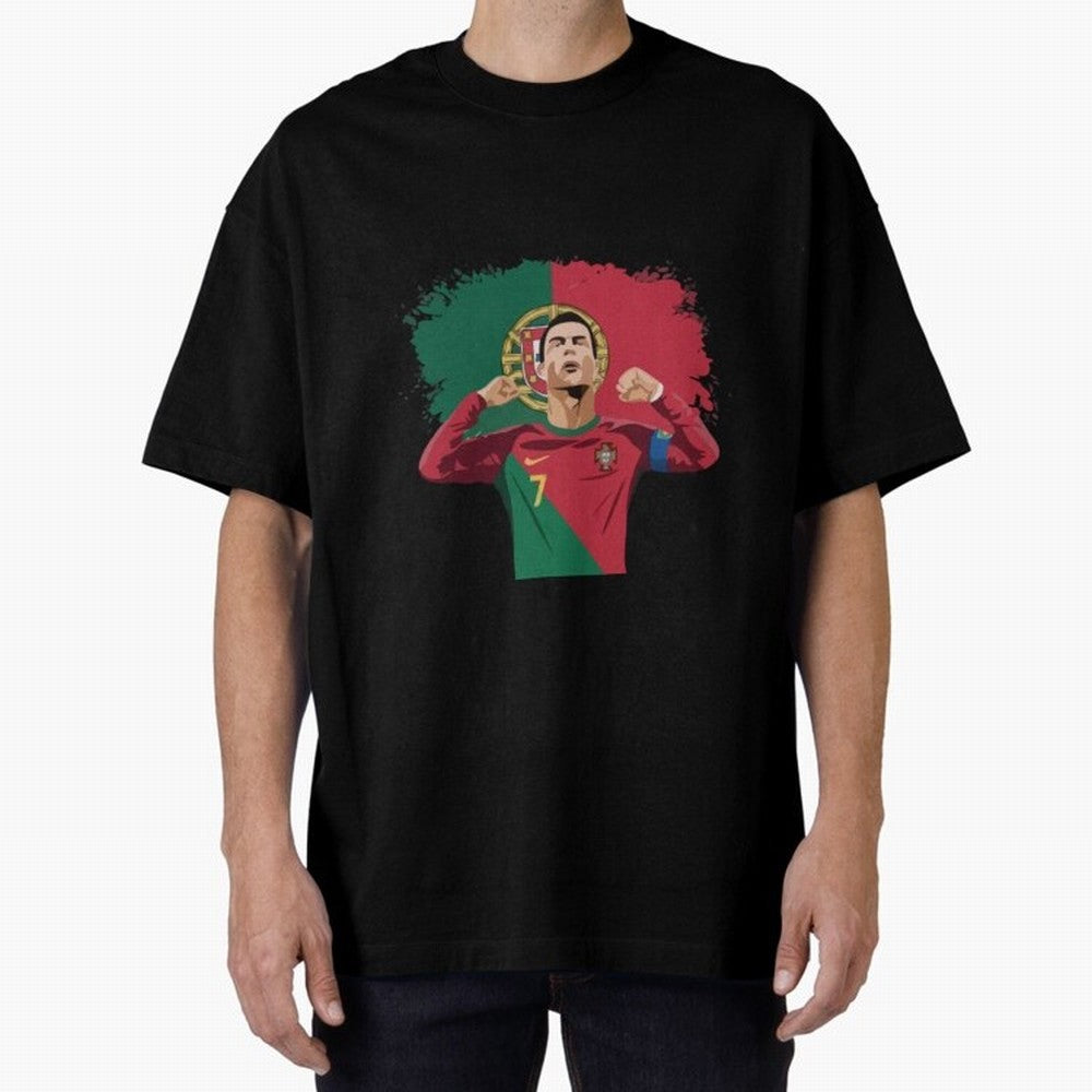 Cristiano Ronaldo CR7 T-shirt Design Oversized T-Shirt Celebrate National Team Dreams in Match Day Hype around FIFA World Cup 2026 Group Stage, CR7, Spain, Championship Spirit, Famous Goals, Roaring Crowds and International Football Unity; Made for