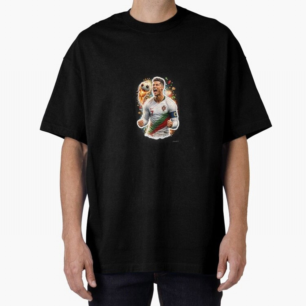 Ronaldo Winning Moment Oversized T-Shirt Spotlight Global Football Passion for FIFA World Cup 2026 Group Stage, Centered on Messi, CR7 and Mbappe, Portugal, Spain and Germany, Football Festival Excitement, Trophy Ambitions, Country Rivalries and