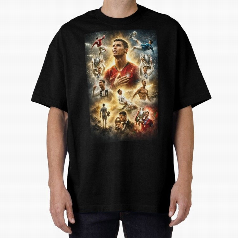 Cristiano Ronaldo Oversized T-Shirt Relive Legendary Nights from FIFA World Cup 2026 for Fans of Cristiano Ronaldo and Brazil, Portugal and Argentina, Bringing Sports Nostalgia, International Competition, Famous Players and Unforgettable Victories;