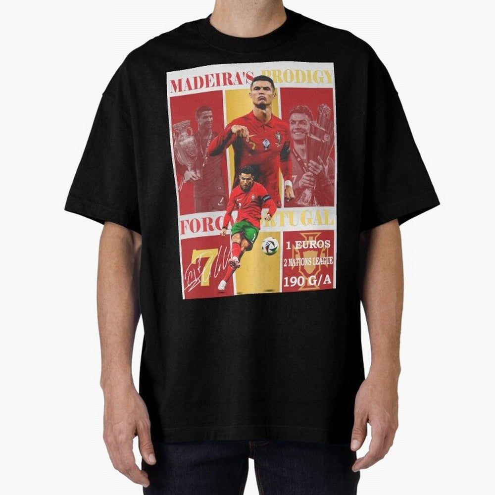 Cristiano Ronaldo Portugal Poster - Madeira's Prodigy CR7 Fan Art Print Oversized T-Shirt Feel the Trophy Chase of FIFA World Cup 2026 Group Stage Capturing Neymar, Portugal Energy, Vintage Soccer Flavor, Modern Football Stars, National Flags and