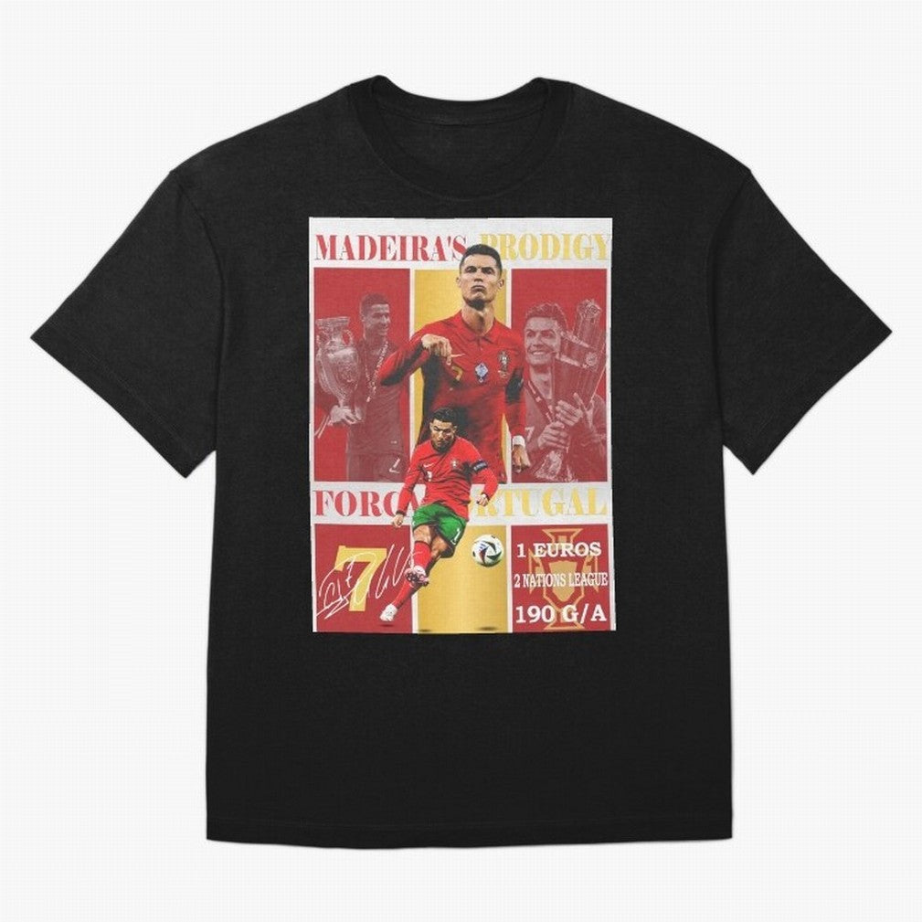 Cristiano Ronaldo Portugal Poster - Madeira's Prodigy CR7 Fan Art Print Oversized T-Shirt Feel the Trophy Chase of FIFA World Cup 2026 Group Stage Capturing Neymar, Portugal Energy, Vintage Soccer Flavor, Modern Football Stars, National Flags and