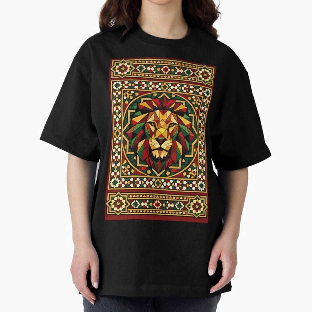 Portuguese Geometric Lion Portrait Oversized T-Shirt Stand Out with Spirit from FIFA World Cup 2026 USA Canada Mexico Centered on Haaland, Brazil, Portugal and Argentina Energy, Stadium Chants, National Pride, Trophy Dreams and Unforgettable