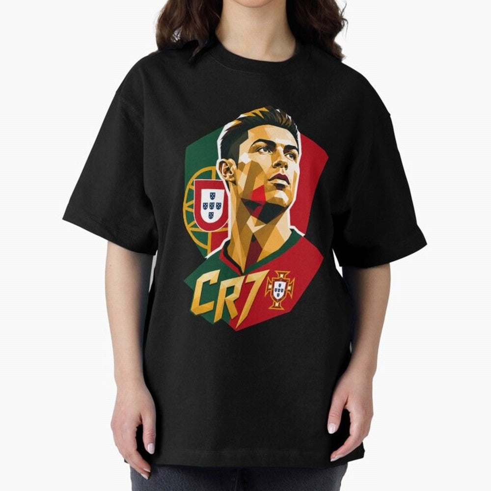 CR7 Art Print Oversized T-Shirt Build Global Football Passion for FIFA World Cup 2026 USA Canada Mexico, Inspired by Mbappe and Neymar, Argentina, France and Brazil, Fan Favorite Moments, National Team Passion, Big Match Drama and Soccer History;