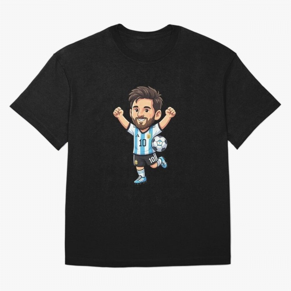 Cute Football Champion Cartoon Design Oversized T-Shirt Represent the FIFA World Cup 2026 Group Stage Journey through Haaland Highlights, Argentina Pride, Vintage Soccer Flavor, Modern Football Stars, National Flags and Final Night Emotion; Created