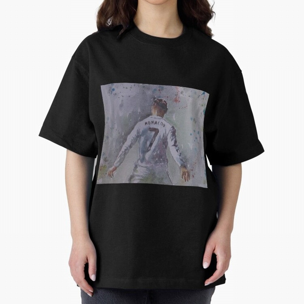 Cristiano Ronaldo - Portrait 2 Oversized T-Shirt Celebrate Rivalries and Pride in Global Football Passion for FIFA World Cup 2026 Group Stage, Connected to Cristiano Ronaldo, Portugal, Retro Football Energy, Iconic Rivalries, Trophy Chase Drama and