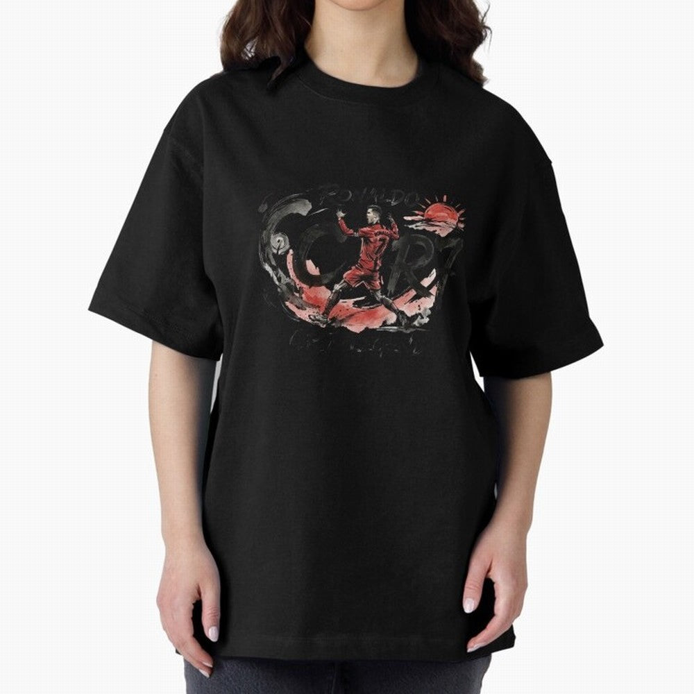 Cristiano Ronaldo CR7 Legend Japanese Ink Art Style Oversized T-Shirt Bring Bold Fan Energy to Global Football Passion for FIFA World Cup 2026 USA Canada Mexico, Made for Mbappe and Neymar, Spain, Classic Soccer Heritage, Championship Pressure, Fan