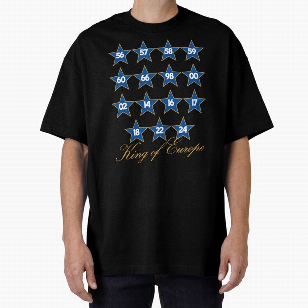 Real Madrid European Cups Oversized T-Shirt Fuel Your Fan Pride for Match Day Hype around FIFA World Cup 2026 USA Canada Mexico, Messi, Brazil, Football Passion, Legendary Performances, Festival Vibes and Supporter Community; Perfect for People Who