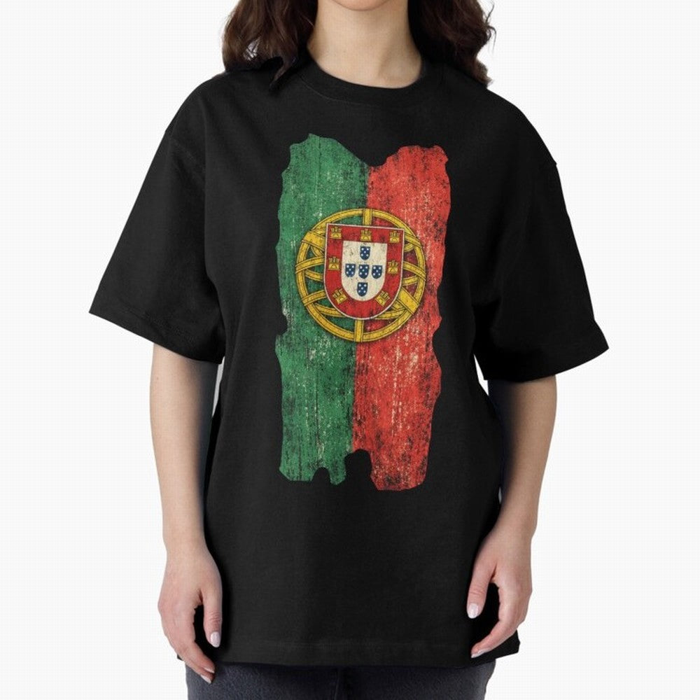 Vintage Portugal Flag Soccer Fan Design Oversized T-Shirt Relive the FIFA World Cup 2026 Journey through Haaland and Mbappe Highlights, Argentina Pride, Worldwide Fan Energy, Dramatic Goals, Stadium Lights and Championship Celebrations; Perfect for