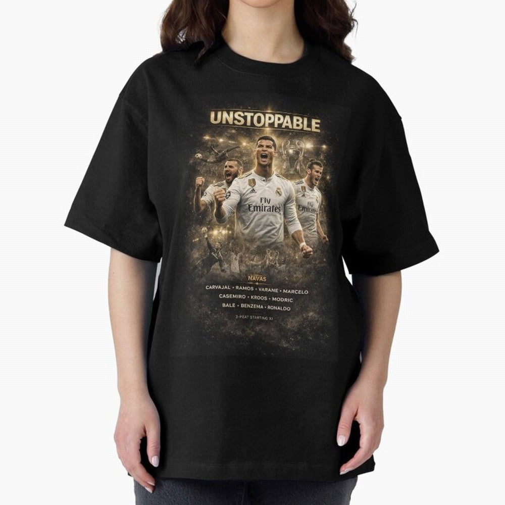 Unstoppable - Real Madrid Oversized T-Shirt Feel the Roar of FIFA World Cup 2026 Spirit, Celebrating Spain and Netherlands, Mbappe, Football Passion, Legendary Performances, Festival Vibes and Supporter Community; Made for Collectors Who Enjoy