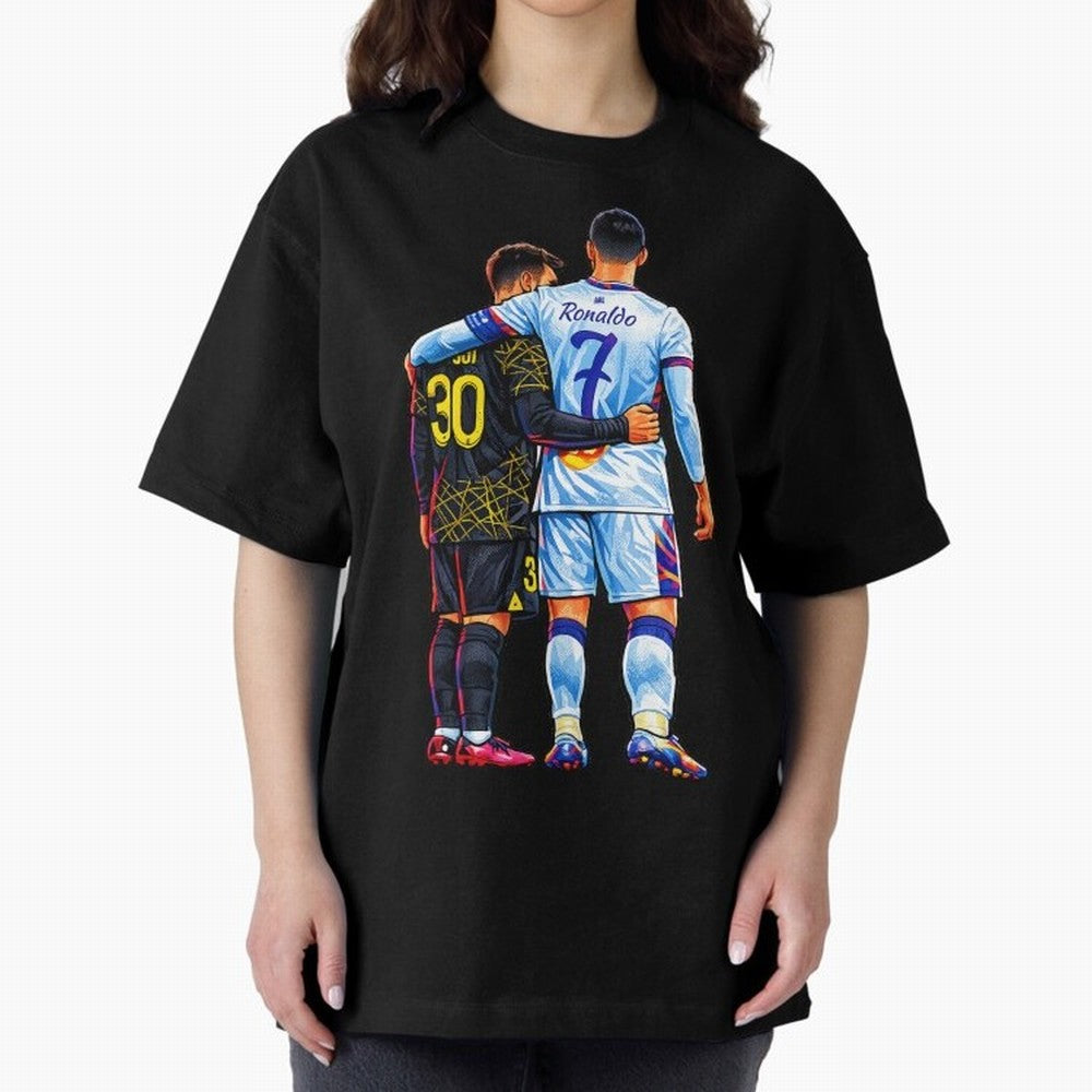 2 GOATS Oversized T-Shirt Bring a Vintage Feel to FIFA World Cup 2026 Group Stage Driven by Messi, Neymar and Mbappe, France Energy, Vintage Soccer Flavor, Modern Football Stars, National Flags and Final Night Emotion; Ideal for Passionate Fans Who