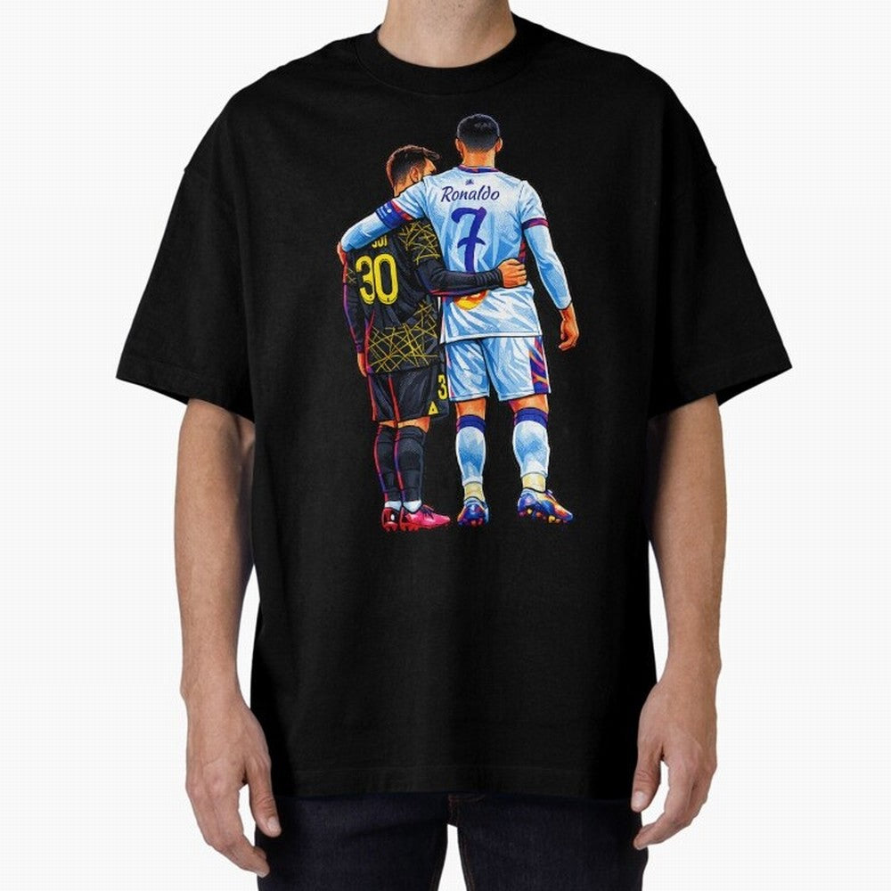 2 GOATS Oversized T-Shirt Bring a Vintage Feel to FIFA World Cup 2026 Group Stage Driven by Messi, Neymar and Mbappe, France Energy, Vintage Soccer Flavor, Modern Football Stars, National Flags and Final Night Emotion; Ideal for Passionate Fans Who