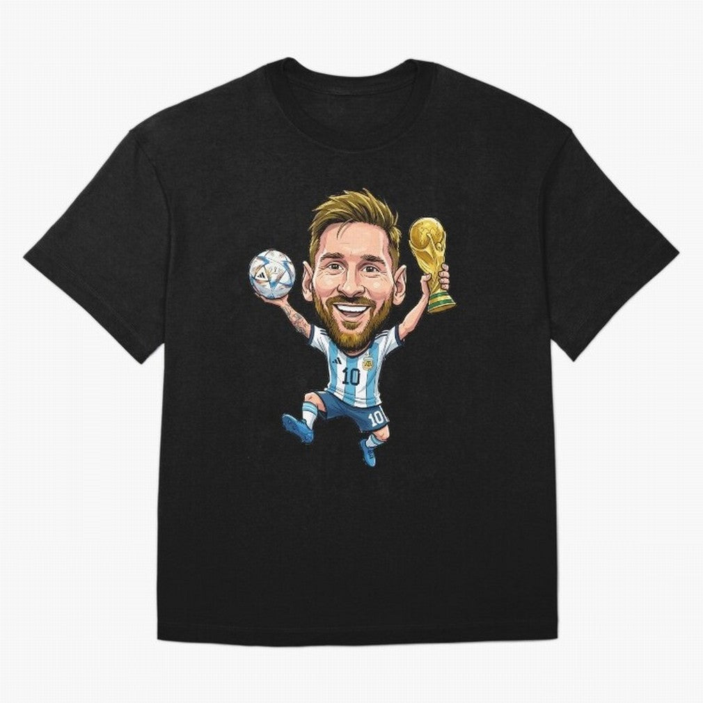 Messi Campion Caricatur Oversized T-Shirt Celebrate Soccer Greatness during FIFA World Cup 2026 Group Stage Spirit, Inspired by Netherlands, Neymar, Champion Mindset, Group Stage Buzz, Knockout Tension and Passionate Fan Culture; Perfect for Fans,