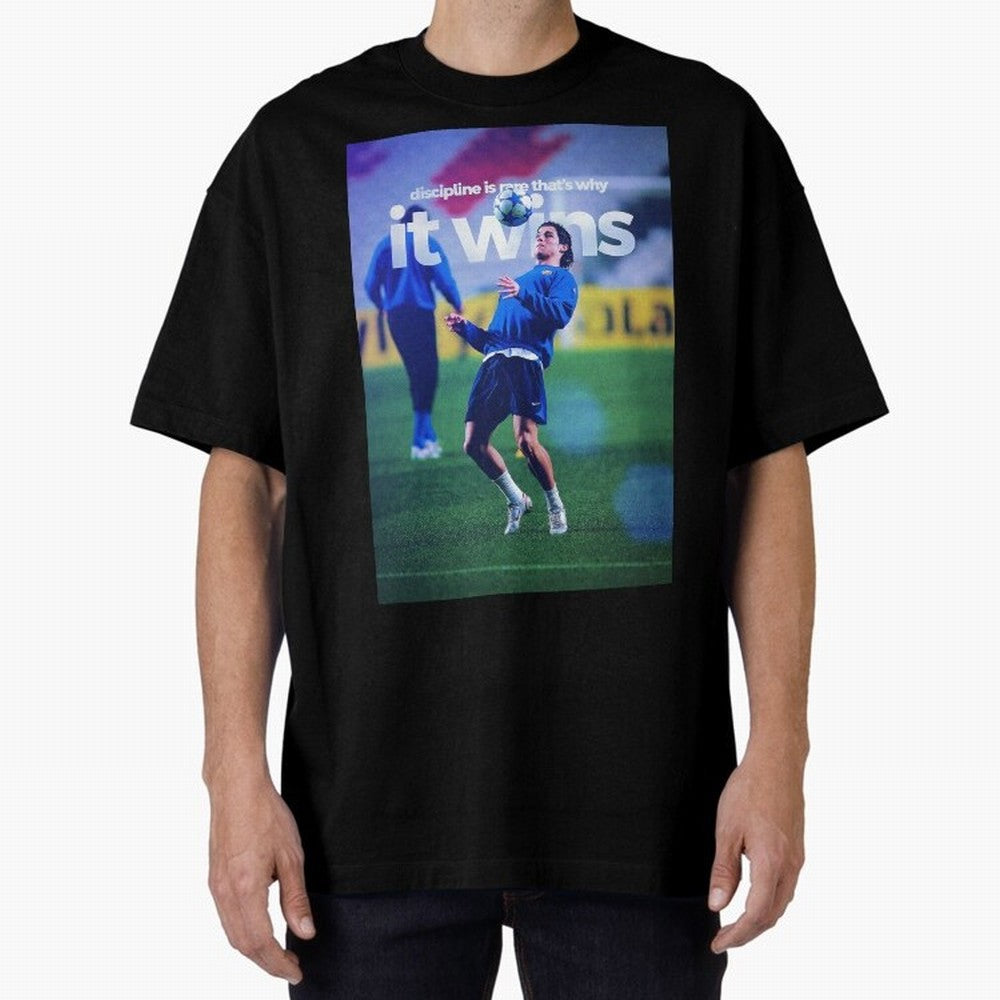 Cristiano Ronaldo - Discipline is rare that's why it wins Oversized T-Shirt Relive the FIFA World Cup 2026 USA Canada Mexico Journey through Cristiano Ronaldo, Haaland and CR7 Highlights, England and Germany Pride, Vintage Soccer Flavor, Modern