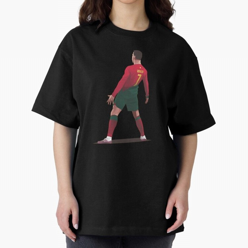 CR7 Celebration Pose Oversized T-Shirt Elevate the FIFA World Cup 2026 Journey through CR7 and Messi Highlights, Argentina and Brazil Pride, Sports Nostalgia, International Competition, Famous Players and Unforgettable Victories; Perfect for