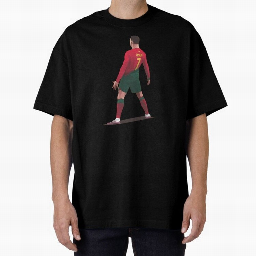 CR7 Celebration Pose Oversized T-Shirt Elevate the FIFA World Cup 2026 Journey through CR7 and Messi Highlights, Argentina and Brazil Pride, Sports Nostalgia, International Competition, Famous Players and Unforgettable Victories; Perfect for
