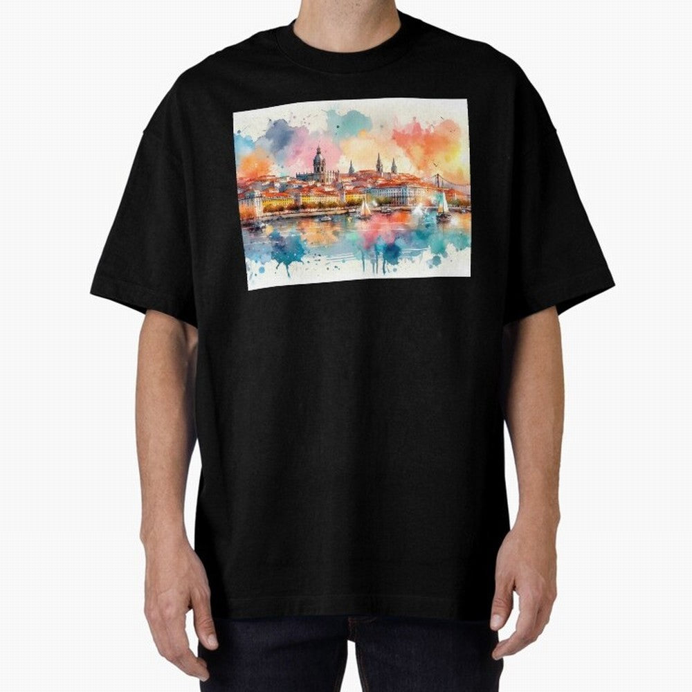 Lisbon cityscape with sailboats Oversized T-Shirt Follow Every Goal of Match Day Hype around FIFA World Cup 2026 Group Stage, CR7, Spain, Game Day Rituals, Football Legends, Country Pride and the Road to the Final; Perfect for People Who Love