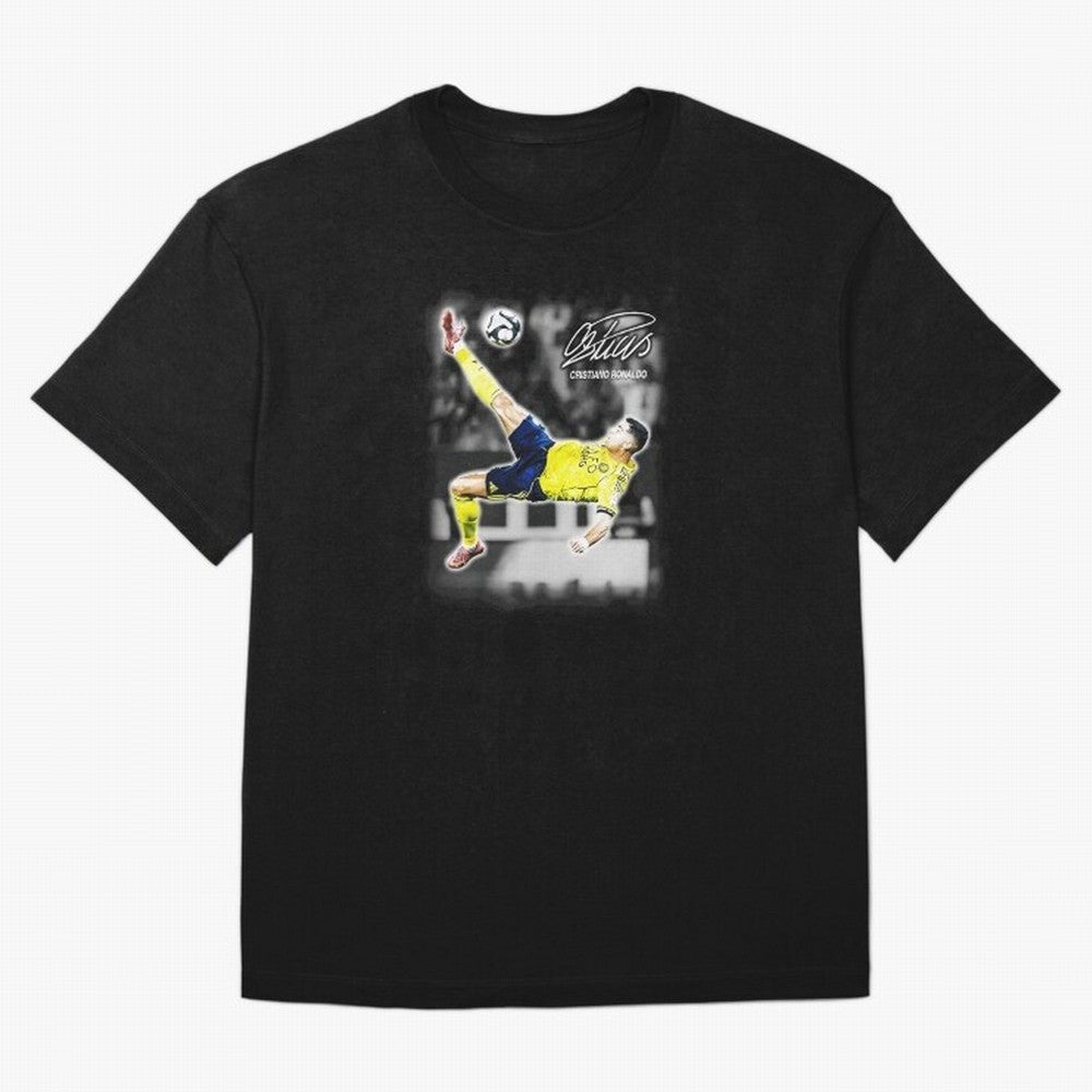 Cristiano Ronaldo Bicycle Kick Oversized T-Shirt Fuel FIFA World Cup 2026 USA Canada Mexico for Fans of Messi and Spain and Netherlands, Bringing Sports Nostalgia, International Competition, Famous Players and Unforgettable Victories; Perfect for