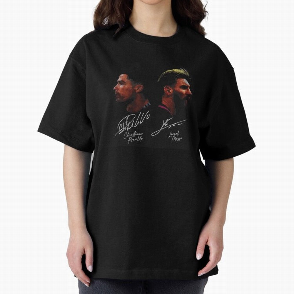 Cristiano Ronaldo & Lionel Messi Signature Oversized T-Shirt Showcase FIFA World Cup 2026 Capturing Cristiano Ronaldo, Haaland and CR7, Portugal Energy, Champion Mindset, Group Stage Buzz, Knockout Tension and Passionate Fan Culture; Great for