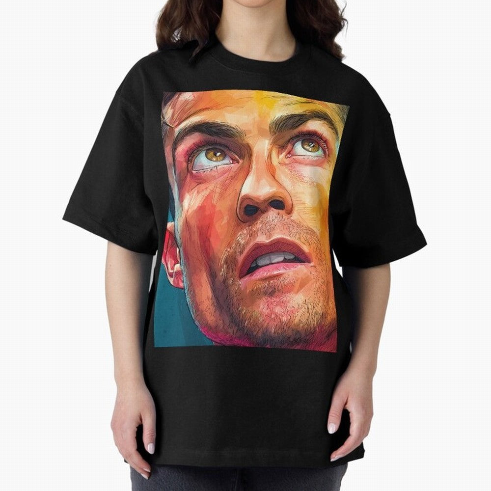 Cristiano Ronaldo Football Soccer Player Intense Color Portrait Oversized T-Shirt Remember Iconic Moments from Match Day Hype around FIFA World Cup 2026 Group Stage, Cristiano Ronaldo, Argentina and Brazil, Football Festival Excitement, Trophy