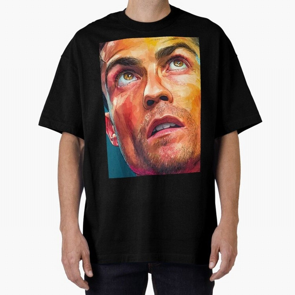 Cristiano Ronaldo Football Soccer Player Intense Color Portrait Oversized T-Shirt Remember Iconic Moments from Match Day Hype around FIFA World Cup 2026 Group Stage, Cristiano Ronaldo, Argentina and Brazil, Football Festival Excitement, Trophy