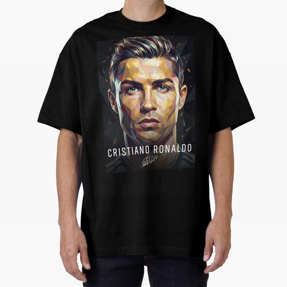 Cristiano Ronaldo Geometric Low Poly Soccer Legend Oversized T-Shirt Bring Home the FIFA World Cup 2026 Journey through Haaland Highlights, France and Portugal Pride, Global Supporter Spirit, Legendary Goals, National Colors and Tournament